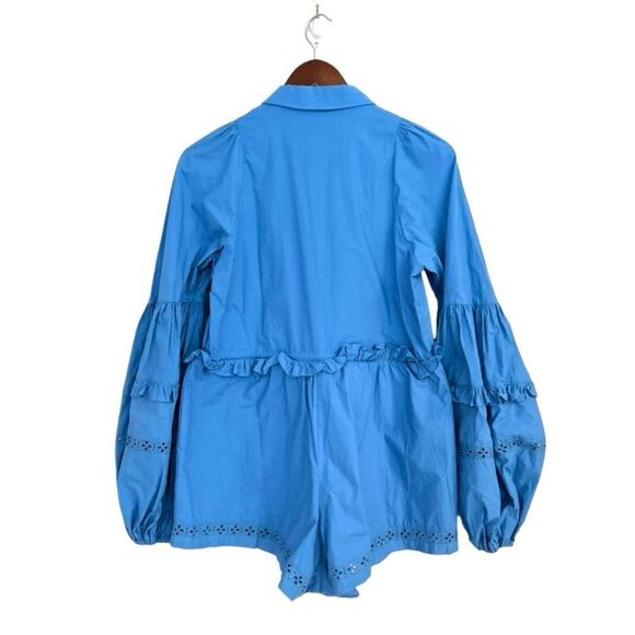 Joslin Lili Cotton Eyelet Ruffle Poplin Cotton Romper in Cerulean Blue, Size 2 - Picture 10 of 16